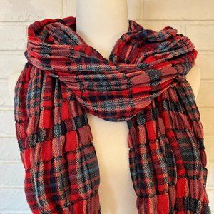 Red, blue and black plaid rouched scarf
